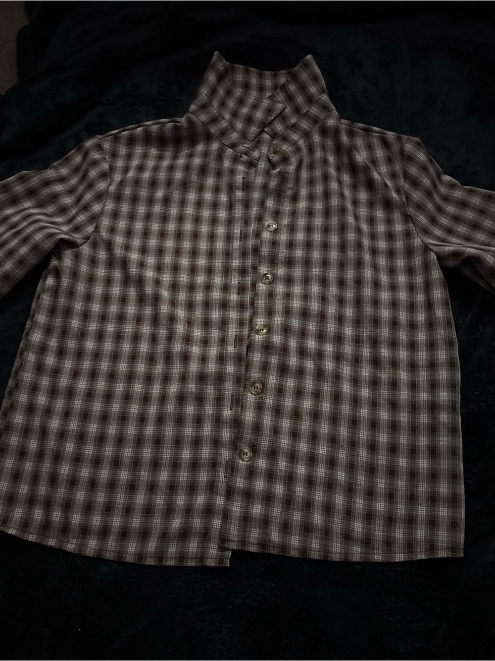 SHEIN Brown & Cream Plaid Button-Down Shirt